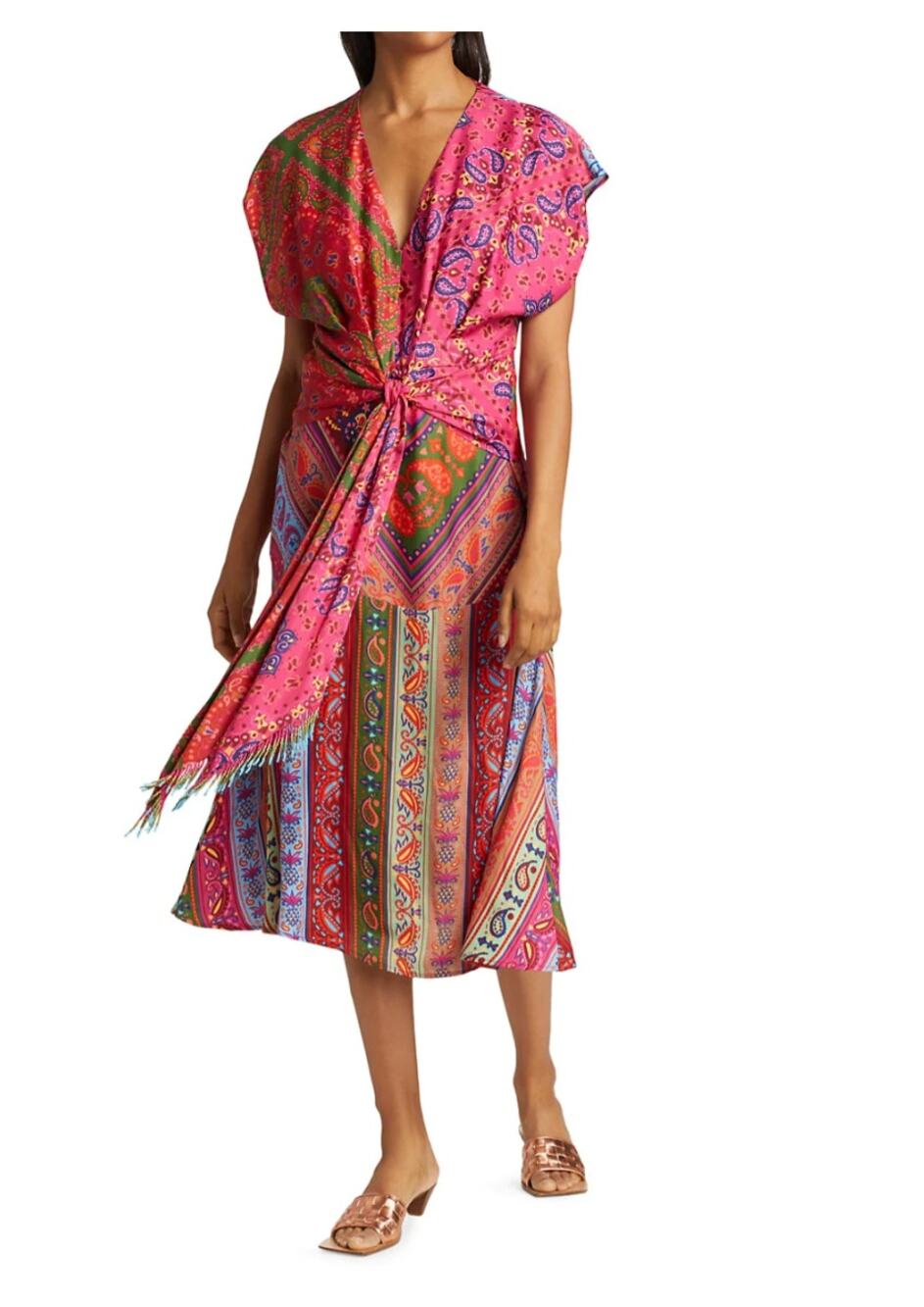 NEW Farm Rio Colorful Bandana Waist Binding Midi Dress